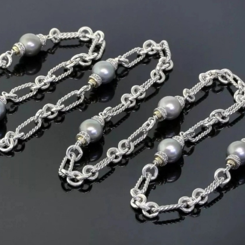 David Yurman Authentic Necklace With 7 Tahitian Pearls And Diamonds